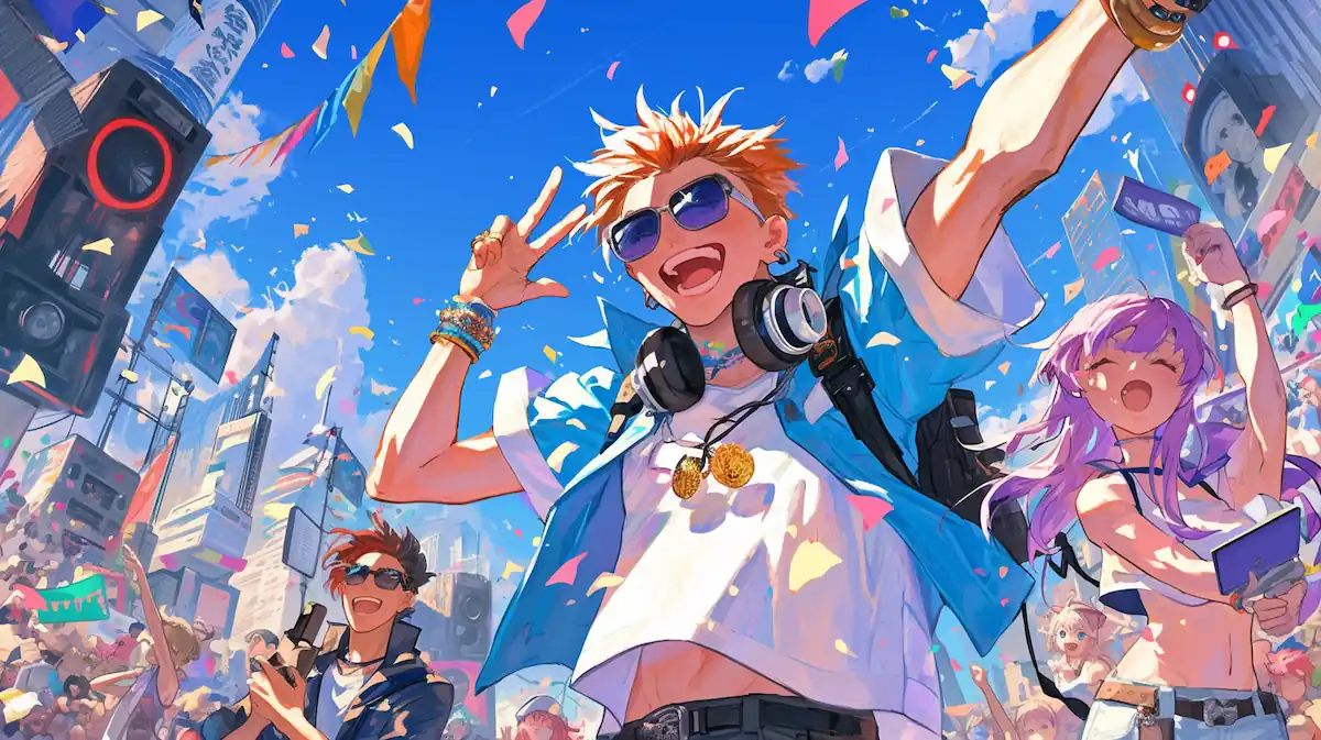 Street festival scene with characters celebrating AliExpress 2024 sales